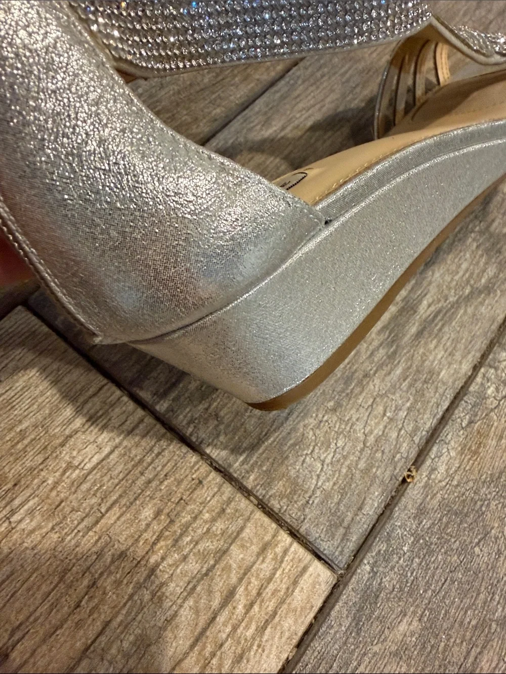 Alex Marie Mersalo Silver Rhinestone wedge dress sandals size 9.5